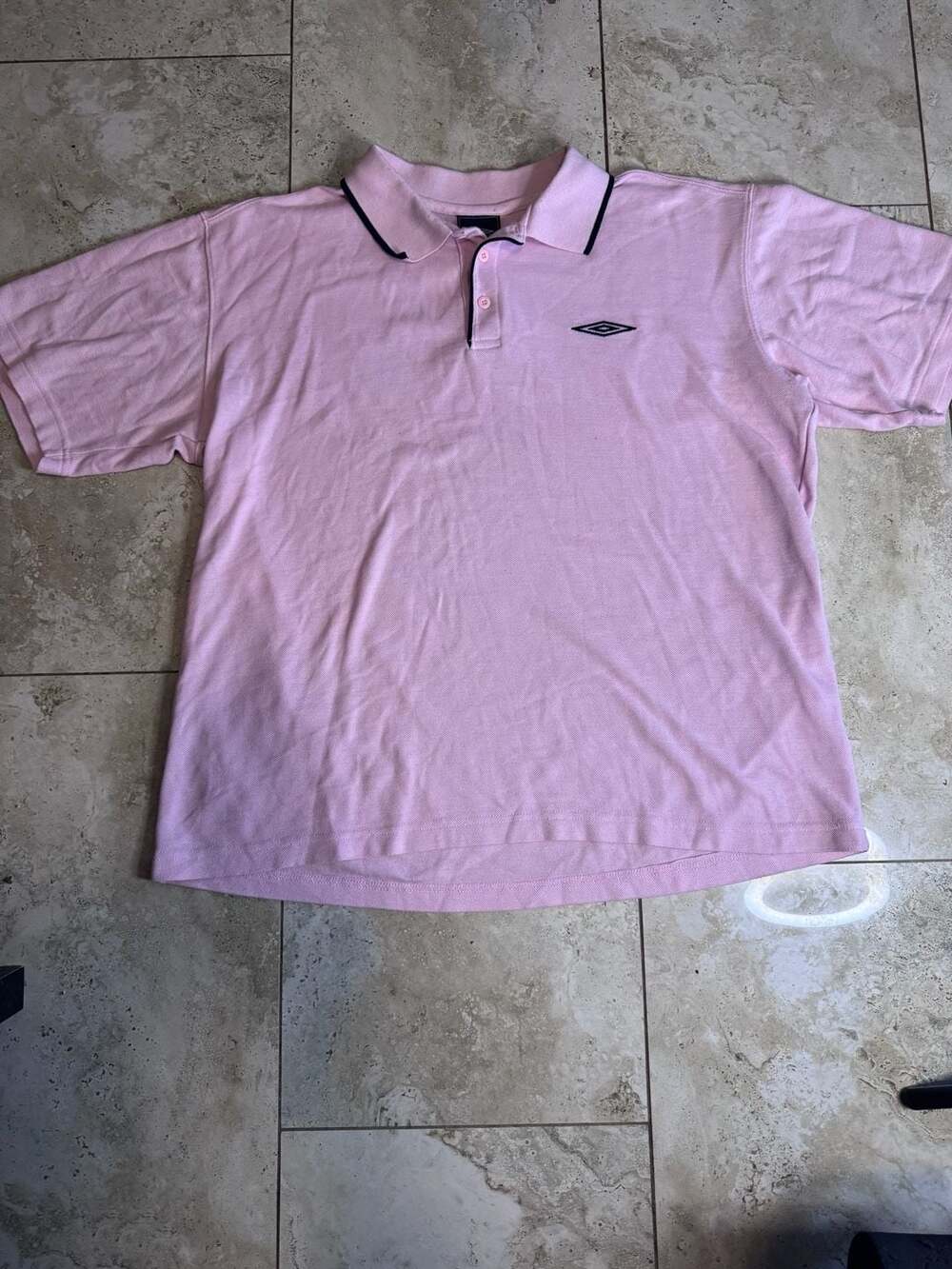 Vintage Umbro Pink Polo Shirt with Navy Trim Size L